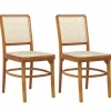 Tangkula Boho Dining Chairs, Natural Rattan Living Room Chairs with Teak Wood Structure & Footrests