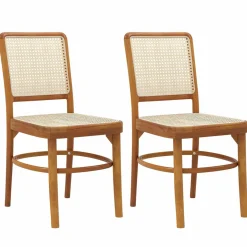 Tangkula Boho Dining Chairs, Natural Rattan Living Room Chairs with Teak Wood Structure & Footrests