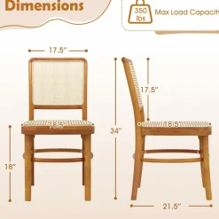 Tangkula Boho Dining Chairs, Natural Rattan Living Room Chairs with Teak Wood Structure & Footrests