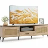Tangkula Boho TV Stand for 65 Inch TVs, Mid Century Modern Media Entertainment Center with Drawer