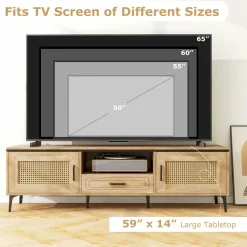 Tangkula Boho TV Stand for 65 Inch TVs, Mid Century Modern Media Entertainment Center with Drawer