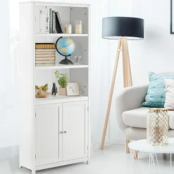 Tangkula Bookcase with Doors, 3 Tier Open Book Shelving