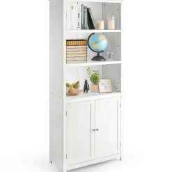 Tangkula Bookcase with Doors, 3 Tier Open Book Shelving