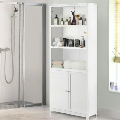 Tangkula Bookcase with Doors, 3 Tier Open Book Shelving