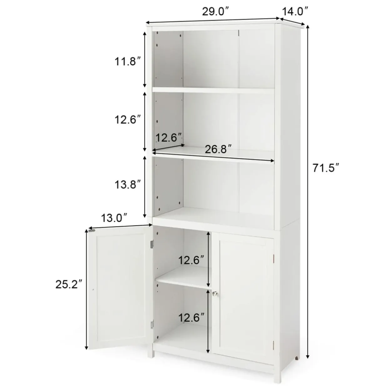 Tangkula Bookcase with Doors, 3 Tier Open Book Shelving