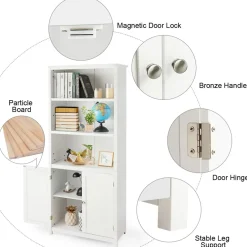 Tangkula Bookcase with Doors, 3 Tier Open Book Shelving