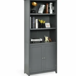 Tangkula Bookcase with Doors, 3 Tier Open Book Shelving