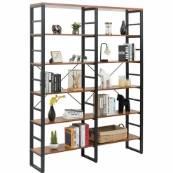 Tangkula Bookshelves and Bookcases, 80 Inch Double Wide 6 Tier Bookshelf (60" L x 13.5" W x 80" H)