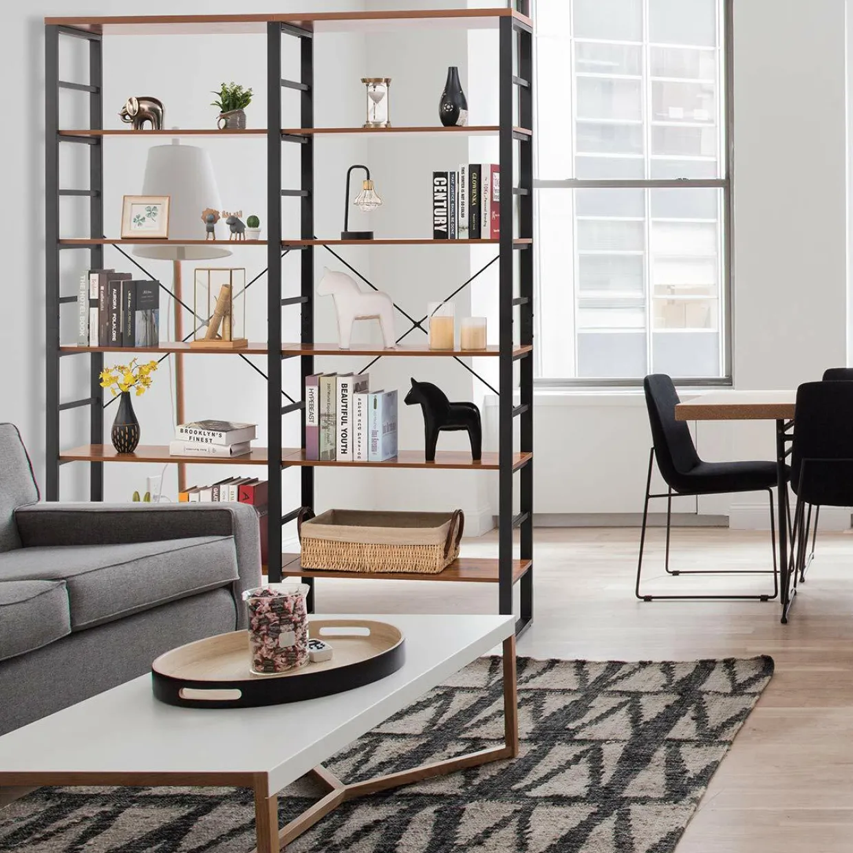 Tangkula Bookshelves and Bookcases, 80 Inch Double Wide 6 Tier Bookshelf (60" L x 13.5" W x 80" H)