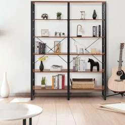 Tangkula Bookshelves and Bookcases, 80 Inch Double Wide 6 Tier Bookshelf (60