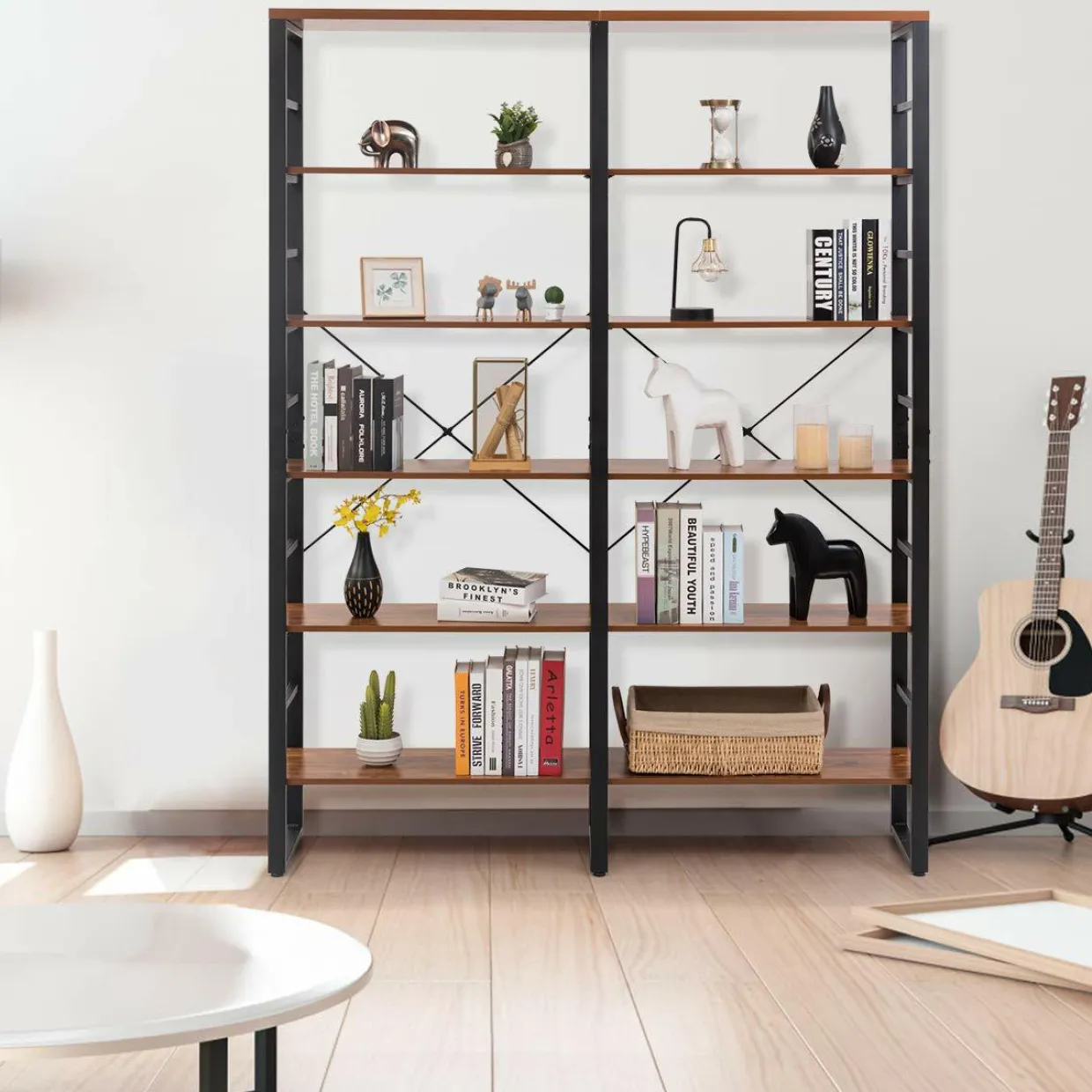 Tangkula Bookshelves and Bookcases, 80 Inch Double Wide 6 Tier Bookshelf (60" L x 13.5" W x 80" H)