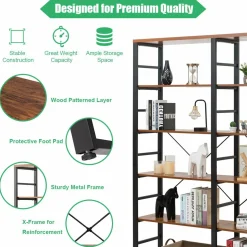 Tangkula Bookshelves and Bookcases, 80 Inch Double Wide 6 Tier Bookshelf (60