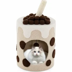 Tangkula Bubble Tea Cat Tree Tower, 26.5 Inch Cat Condo Furniture with Scratching Post