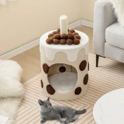 Tangkula Bubble Tea Cat Tree Tower, 26.5 Inch Cat Condo Furniture with Scratching Post