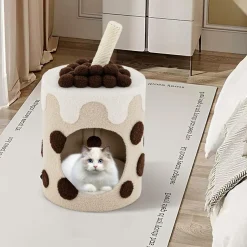 Tangkula Bubble Tea Cat Tree Tower, 26.5 Inch Cat Condo Furniture with Scratching Post