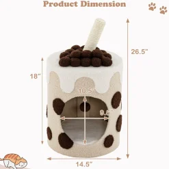 Tangkula Bubble Tea Cat Tree Tower, 26.5 Inch Cat Condo Furniture with Scratching Post