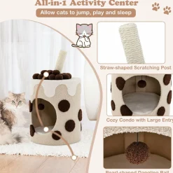 Tangkula Bubble Tea Cat Tree Tower, 26.5 Inch Cat Condo Furniture with Scratching Post