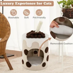 Tangkula Bubble Tea Cat Tree Tower, 26.5 Inch Cat Condo Furniture with Scratching Post