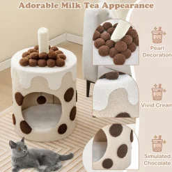 Tangkula Bubble Tea Cat Tree Tower, 26.5 Inch Cat Condo Furniture with Scratching Post