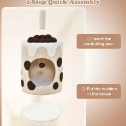 Tangkula Bubble Tea Cat Tree Tower, 26.5 Inch Cat Condo Furniture with Scratching Post