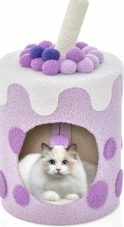 Tangkula Bubble Tea Cat Tree Tower, 26.5 Inch Cat Condo Furniture with Scratching Post