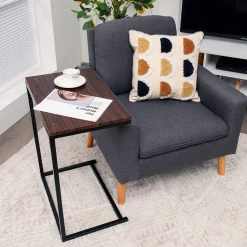 Tangkula C Shaped Side Table, Vintage Couch Table Sofa Side Table for Coffee Snack Laptop