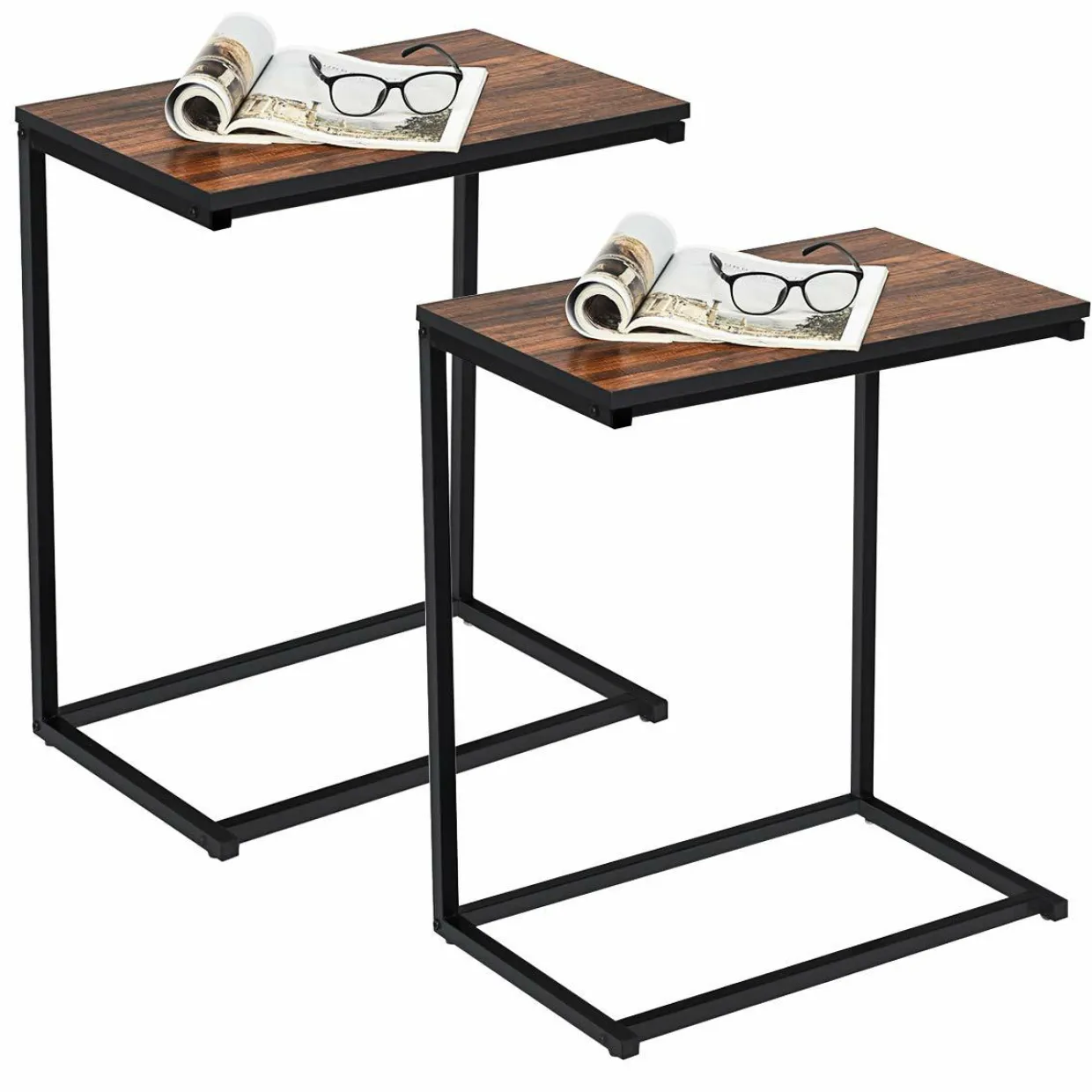 Tangkula C Shaped Side Table, Vintage Couch Table Sofa Side Table for Coffee Snack Laptop