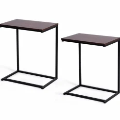 Tangkula C Shaped Side Table, Vintage Couch Table Sofa Side Table for Coffee Snack Laptop
