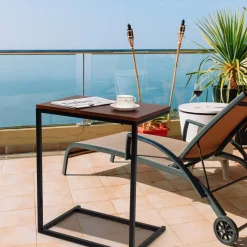 Tangkula C Shaped Side Table, Vintage Couch Table Sofa Side Table for Coffee Snack Laptop