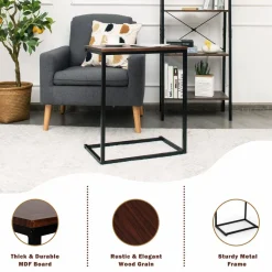Tangkula C Shaped Side Table, Vintage Couch Table Sofa Side Table for Coffee Snack Laptop