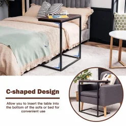 Tangkula C Shaped Side Table, Vintage Couch Table Sofa Side Table for Coffee Snack Laptop