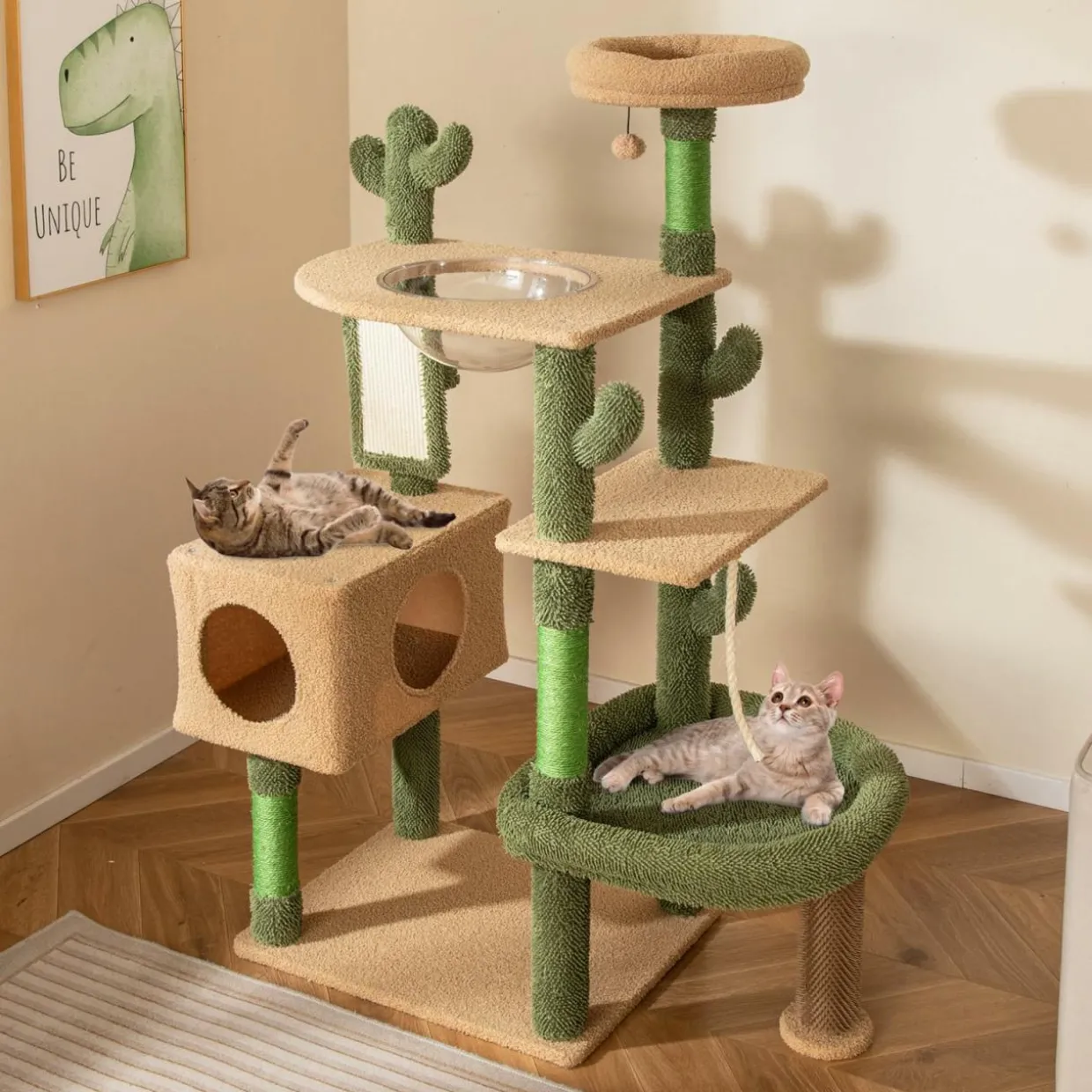 Tangkula Cactus Cat Tree, 59 Inch Tall Cat Tower with Sisal Scratching Posts