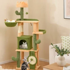 Tangkula Cactus Cat Tree, 63 Inch Multi-Level Tall Cat Tower with Sisal Scratching Posts & Board