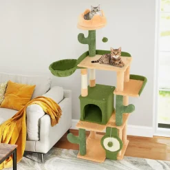 Tangkula Cactus Cat Tree, 63 Inch Multi-Level Tall Cat Tower with Sisal Scratching Posts & Board