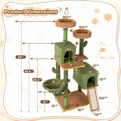 Tangkula Cactus Cat Tree, 63 Inch Tall Cat Tower with Sisal Scratching Posts
