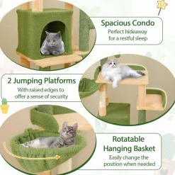 Tangkula Cactus Cat Tree, 63 Inch Multi-Level Tall Cat Tower with Sisal Scratching Posts & Board