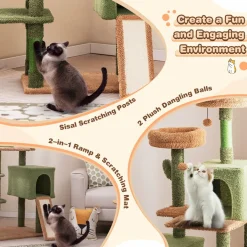 Tangkula Cactus Cat Tree, 63 Inch Tall Cat Tower with Sisal Scratching Posts