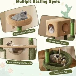 Tangkula Cactus Cat Tree, 59 Inch Tall Cat Tower with Sisal Scratching Posts