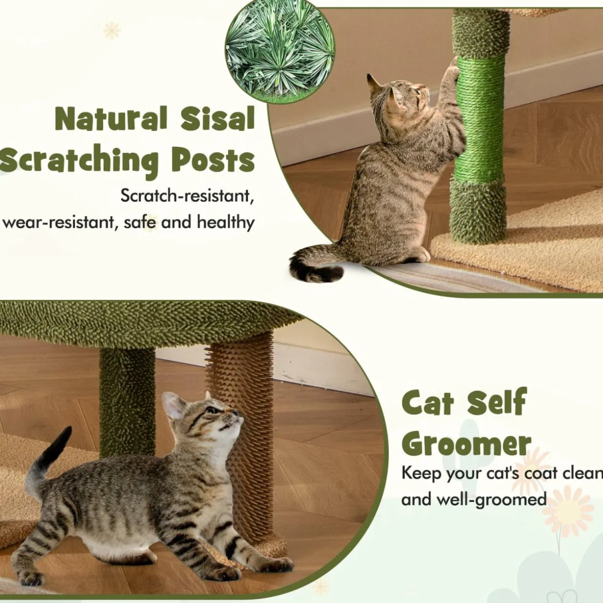 Tangkula Cactus Cat Tree, 59 Inch Tall Cat Tower with Sisal Scratching Posts