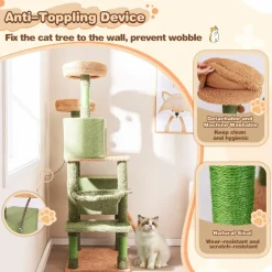Tangkula Cactus Cat Tree, 63 Inch Tall Cat Tower with Sisal Scratching Posts