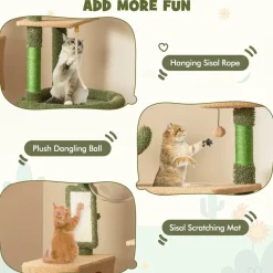 Tangkula Cactus Cat Tree, 59 Inch Tall Cat Tower with Sisal Scratching Posts