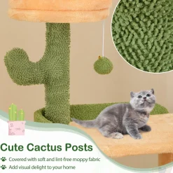 Tangkula Cactus Cat Tree, 63 Inch Multi-Level Tall Cat Tower with Sisal Scratching Posts & Board