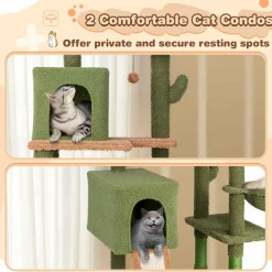 Tangkula Cactus Cat Tree, 63 Inch Tall Cat Tower with Sisal Scratching Posts