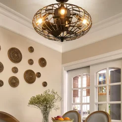 Tangkula Caged Ceiling Fan with Light, Enclosed Ceiling Fan with 5 Blades, 3 Wind Speed, Remote Control, 4 x E12 Base (No Bulb)