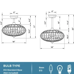 Tangkula Caged Ceiling Fan with Light, Enclosed Ceiling Fan with 5 Blades, 3 Wind Speed, Remote Control, 4 x E12 Base (No Bulb)