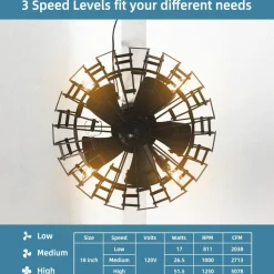 Tangkula Caged Ceiling Fan with Light, Enclosed Ceiling Fan with 5 Blades, 3 Wind Speed, Remote Control, 4 x E12 Base (No Bulb)