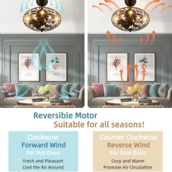 Tangkula Caged Ceiling Fan with Light, Enclosed Ceiling Fan with 5 Blades, 3 Wind Speed, Remote Control, 4 x E12 Base (No Bulb)