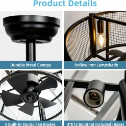 Tangkula Caged Ceiling Fan with Light
