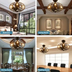 Tangkula Caged Ceiling Fan with Light, Enclosed Ceiling Fan with 5 Blades, 3 Wind Speed, Remote Control, 4 x E12 Base (No Bulb)