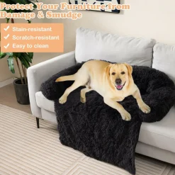 Tangkula Calming Dog Bed, Fluffy Plush Dog Mat Cover Protector for Couch with Detachable Washable Cover